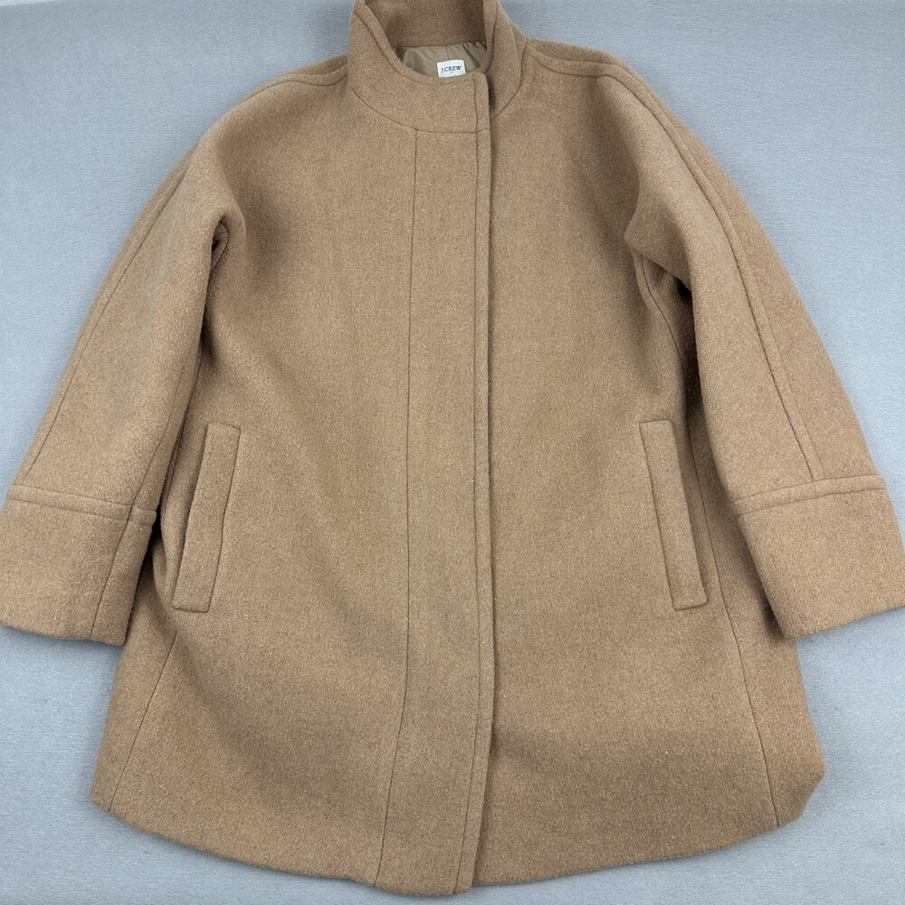 J. Crew City Coat Women Small Beige Tan Solid Full Zip Pockets Lining Wool S